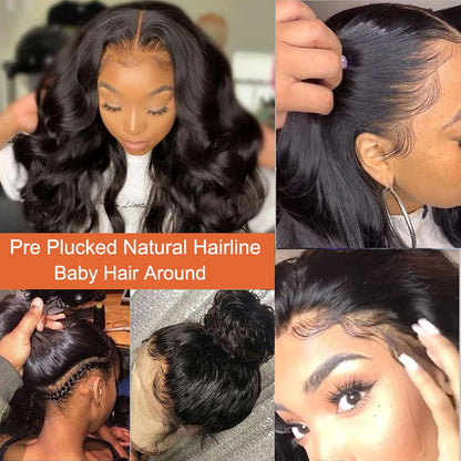 &quot;10A Body Wave Transparent Lace Front Wig with Pre-Plucked Natural Hairline for Black Women - 150% Density, 13X6 Lace Front, Baby Hair - Natural Black Color, 18 Inch&quot;