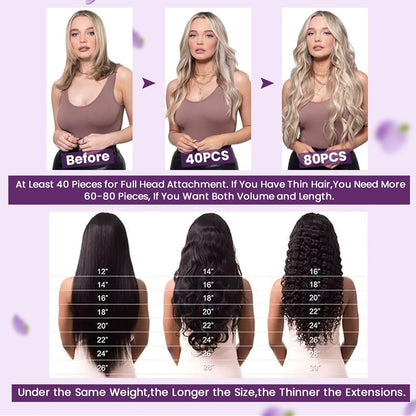 Professional title: &quot;Seamless Ombre Tape-in Human Hair Extensions - Light Brown to Ash Blonde Mix, 18 Inch, 20Pcs 50G&quot;