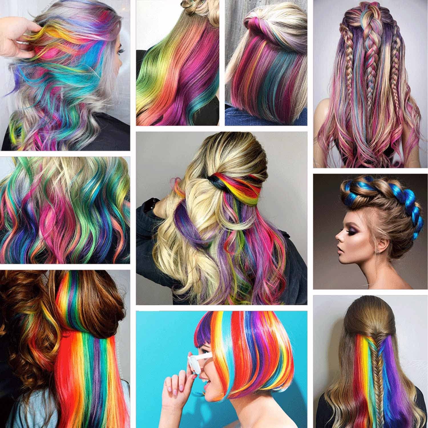 36PCS Colored Clip in Hair Extensions 22&quot; Colorful Hair Extensions for Kids Rainbow Hair Extension Colorful Hair Extensions Multi-Colors Party Highlights Synthetic Hairpieces (36 Colors Set)