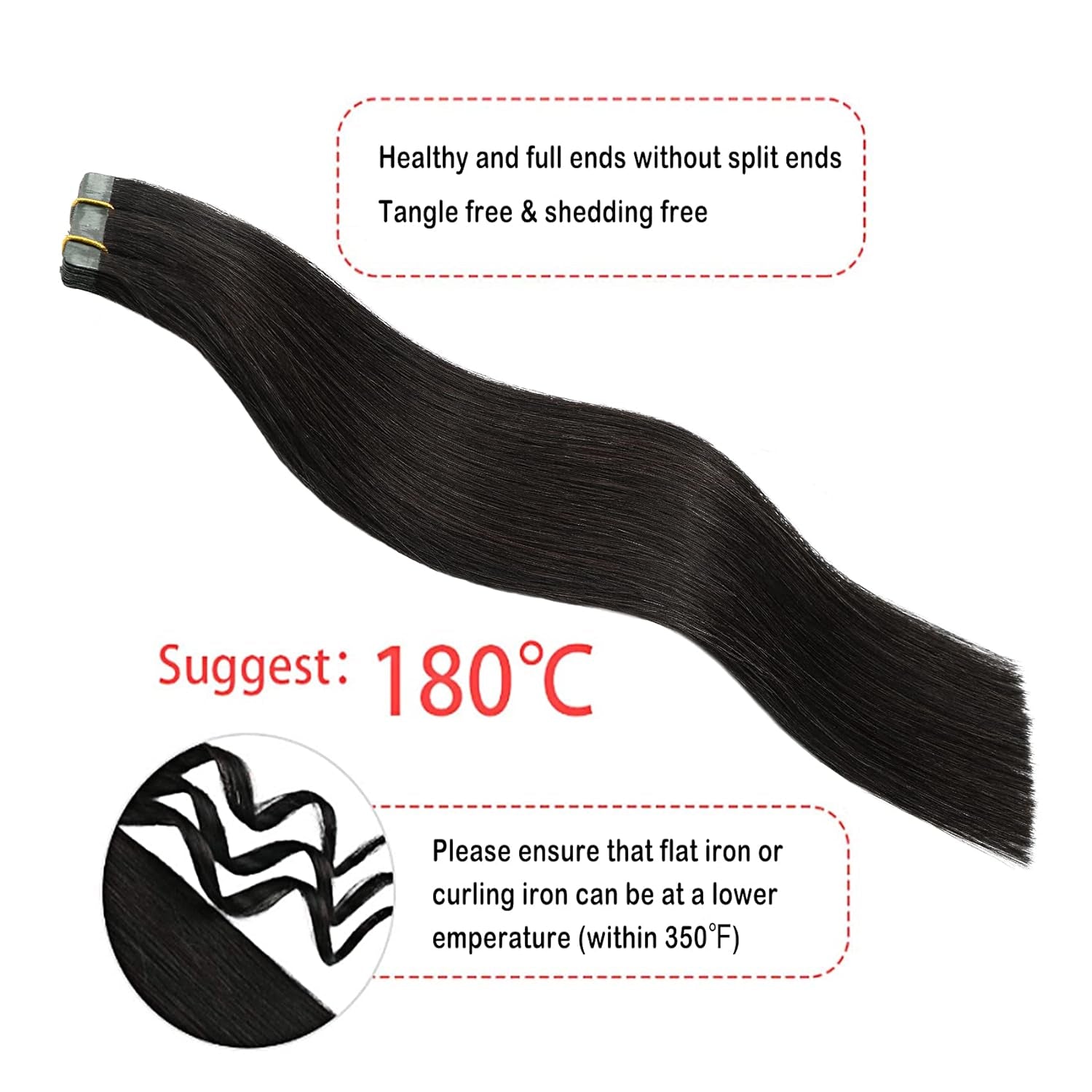 Professional Title: &quot;16 Inch Natural Black Tape in Hair Extensions - Real Human Hair, 20Pcs 30G Silky Tape In Extensions&quot;