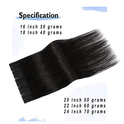 Professional Title: &quot;16 Inch Natural Black Tape in Hair Extensions - Real Human Hair, 20Pcs 30G Silky Tape In Extensions&quot;