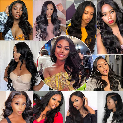 &quot;10A Body Wave Transparent Lace Front Wig with Pre-Plucked Natural Hairline for Black Women - 150% Density, 13X6 Lace Front, Baby Hair - Natural Black Color, 18 Inch&quot;