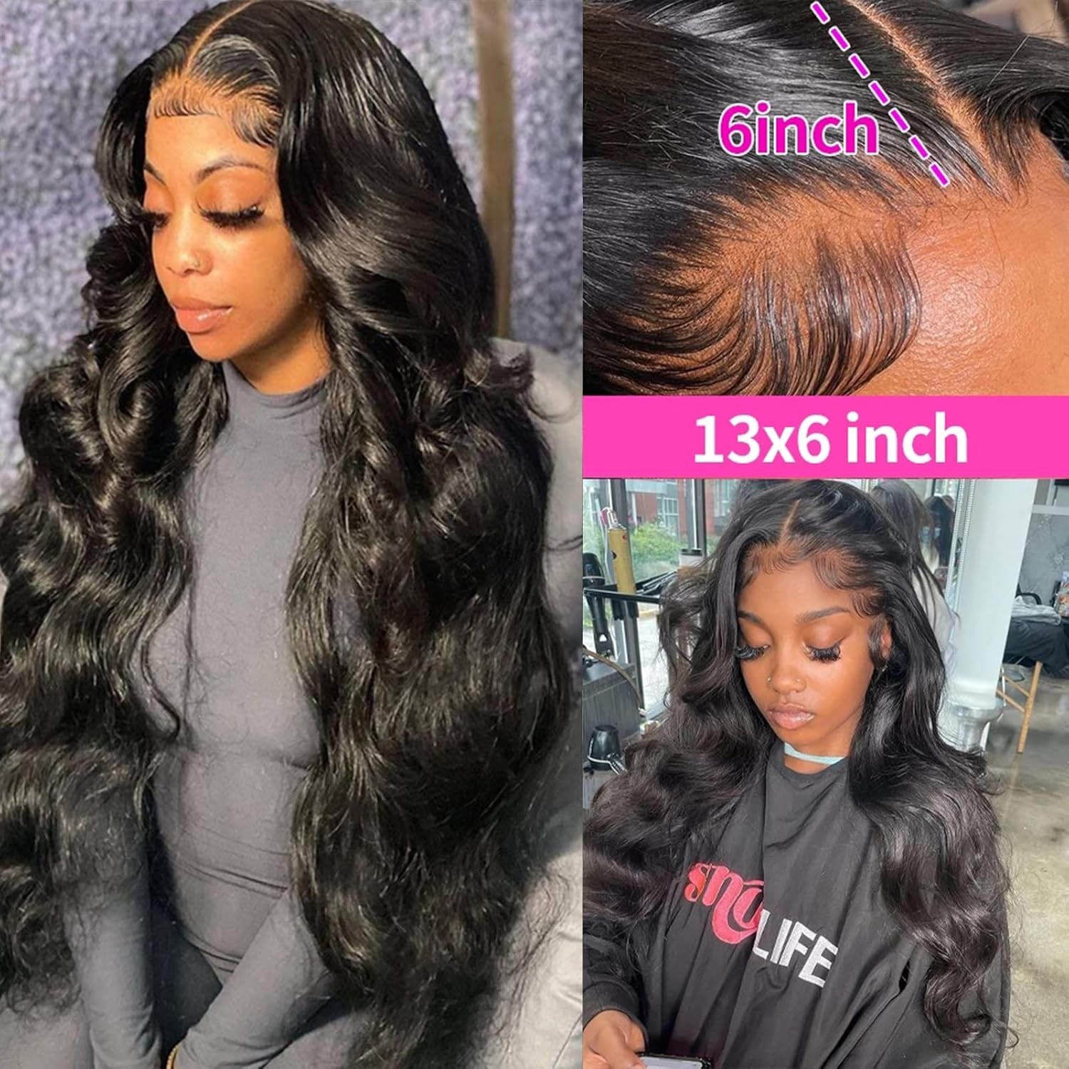 &quot;10A Body Wave Transparent Lace Front Wig with Pre-Plucked Natural Hairline for Black Women - 150% Density, 13X6 Lace Front, Baby Hair - Natural Black Color, 18 Inch&quot;