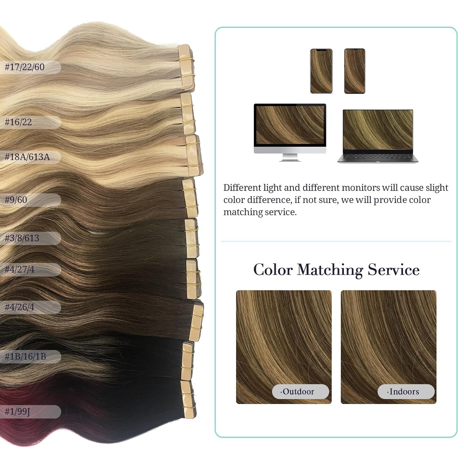 Balayage Chocolate Brown to Caramel Blonde Tape in Human Hair Extensions - Straight Remy Hair, 50g 20pcs 14 Inch