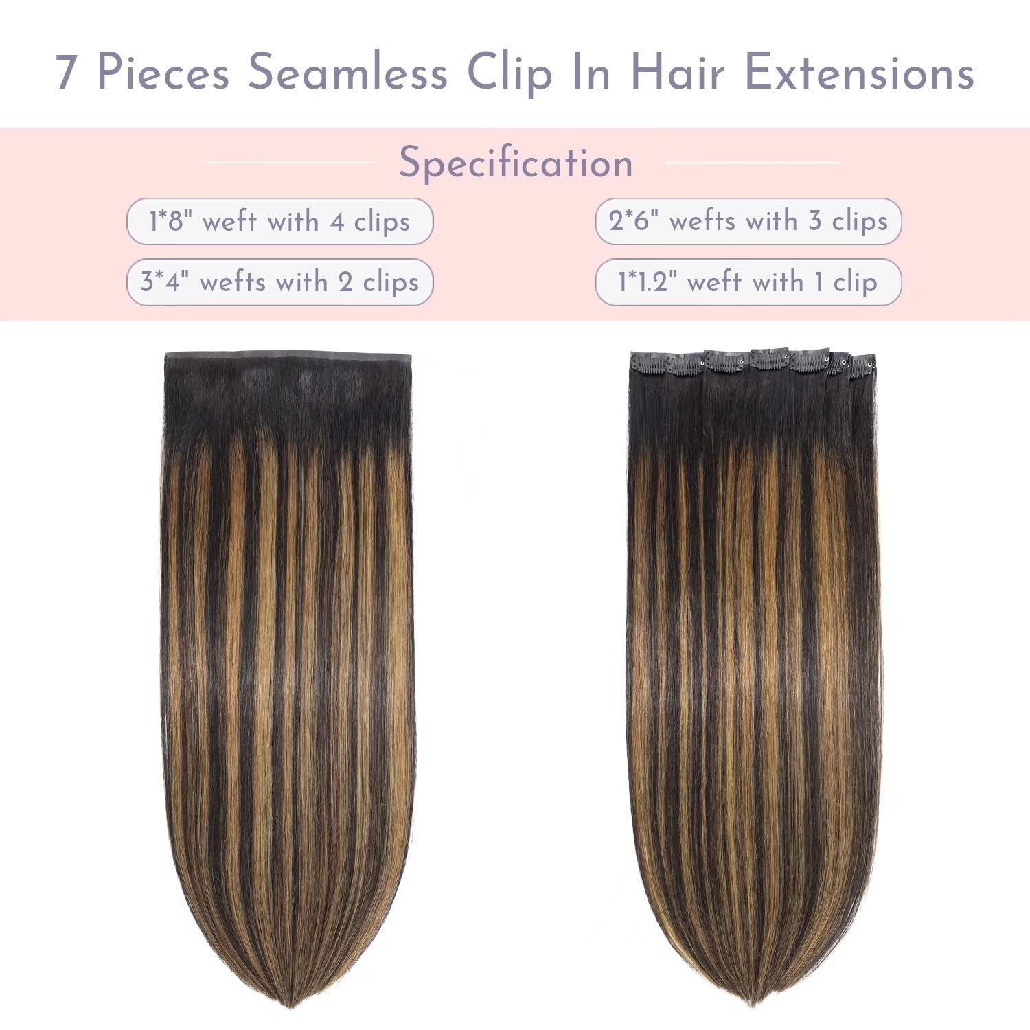 Black Balayage Seamless Hair Extensions Clip in Human Hair, Skin Weft Clip in Hair Extensions Real Human Hair with Silicon Base, 20Inch, 110G