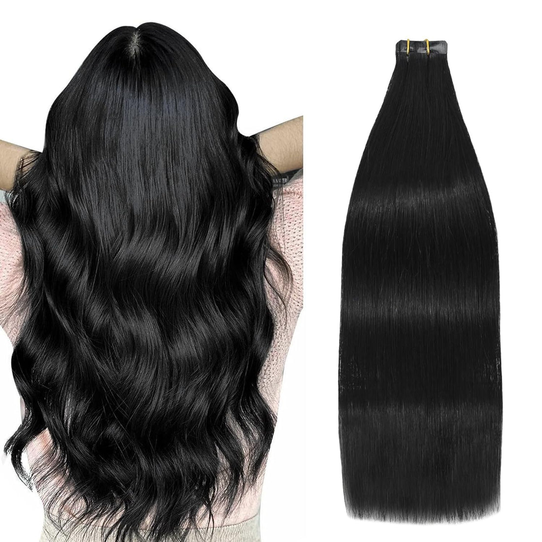 Professional Title: &quot;16 Inch Natural Black Tape in Hair Extensions - Real Human Hair, 20Pcs 30G Silky Tape In Extensions&quot;