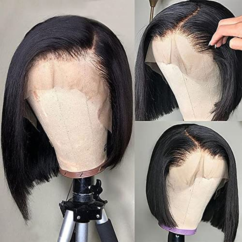 Professional title: &quot;Brazilian Virgin Human Hair Short Bob Wig with 13X4 Frontal for Black Women - Pre Plucked Lace Front Wig (8 Inch)&quot;