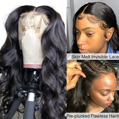 &quot;10A Body Wave Transparent Lace Front Wig with Pre-Plucked Natural Hairline for Black Women - 150% Density, 13X6 Lace Front, Baby Hair - Natural Black Color, 18 Inch&quot;