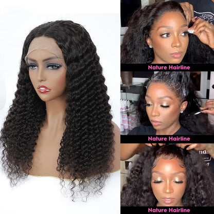 Hair Transparent Lace Front Wigs Human Hair Deep Wave 150% Density Deep Curly 13X4 Lace Front Human Hair Wigs for Black Women Virgin Hair Wigs Pre Plucked with Baby Hair Natural Color 16 Inch