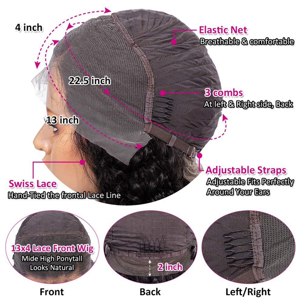 Water Wave 13X4 Lace Frontal Wigs for Black Women 150% Density Brazilian Virgin Human Hair Water Wave Lace Frontal Wigs Pre Plucked Hairline with Natural Baby Hair (16 Inch)