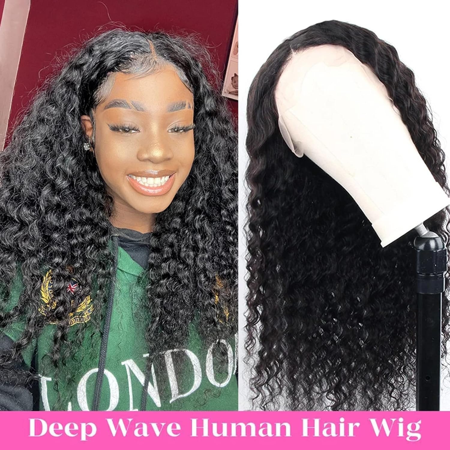 Hair Transparent Lace Front Wigs Human Hair Deep Wave 150% Density Deep Curly 13X4 Lace Front Human Hair Wigs for Black Women Virgin Hair Wigs Pre Plucked with Baby Hair Natural Color 16 Inch