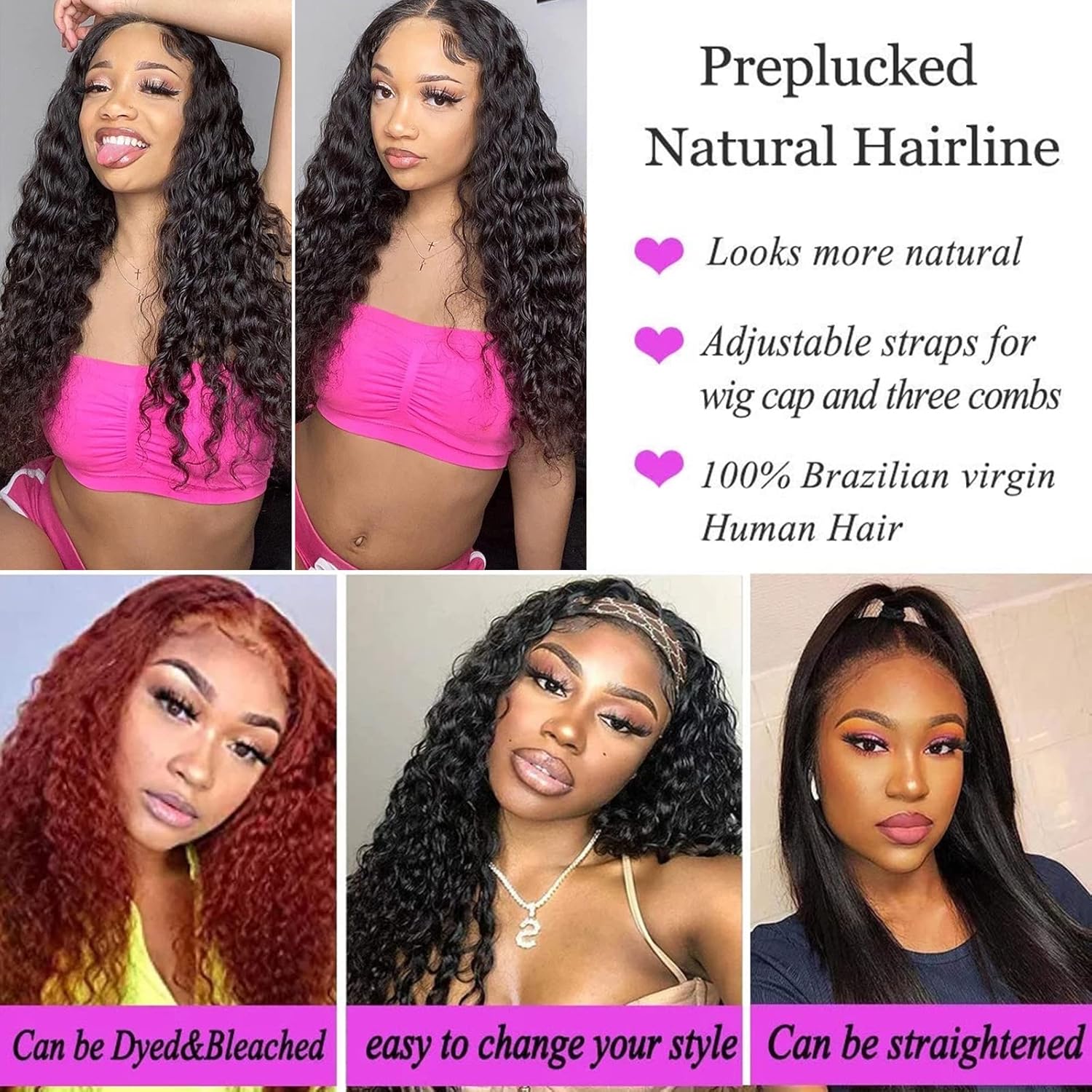 Hair Transparent Lace Front Wigs Human Hair Deep Wave 150% Density Deep Curly 13X4 Lace Front Human Hair Wigs for Black Women Virgin Hair Wigs Pre Plucked with Baby Hair Natural Color 16 Inch