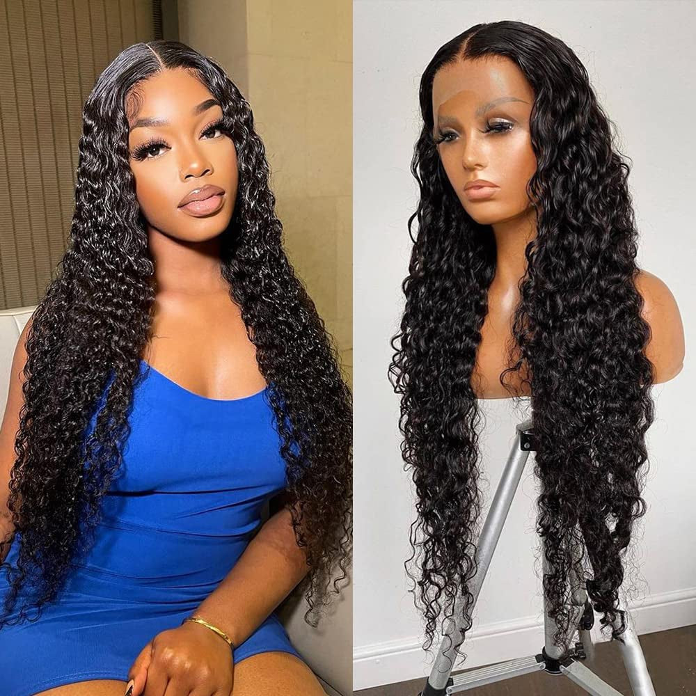 Water Wave 13X4 Lace Frontal Wigs for Black Women 150% Density Brazilian Virgin Human Hair Water Wave Lace Frontal Wigs Pre Plucked Hairline with Natural Baby Hair (16 Inch)