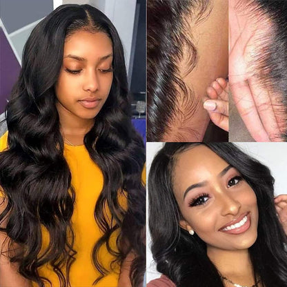 &quot;10A Body Wave Transparent Lace Front Wig with Pre-Plucked Natural Hairline for Black Women - 150% Density, 13X6 Lace Front, Baby Hair - Natural Black Color, 18 Inch&quot;