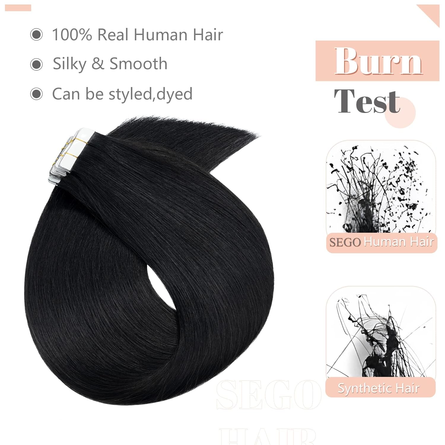 20 Inch Tape in Hair Extensions Human Hair 100G 40Pcs Straight Natural 100% Remy Rooted Seamless Skin Weft Invisible Double Sided Tape Hair for Women-Jet Black