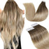 Professional title: "Seamless Ombre Tape-in Human Hair Extensions - Light Brown to Ash Blonde Mix, 18 Inch, 20Pcs 50G"