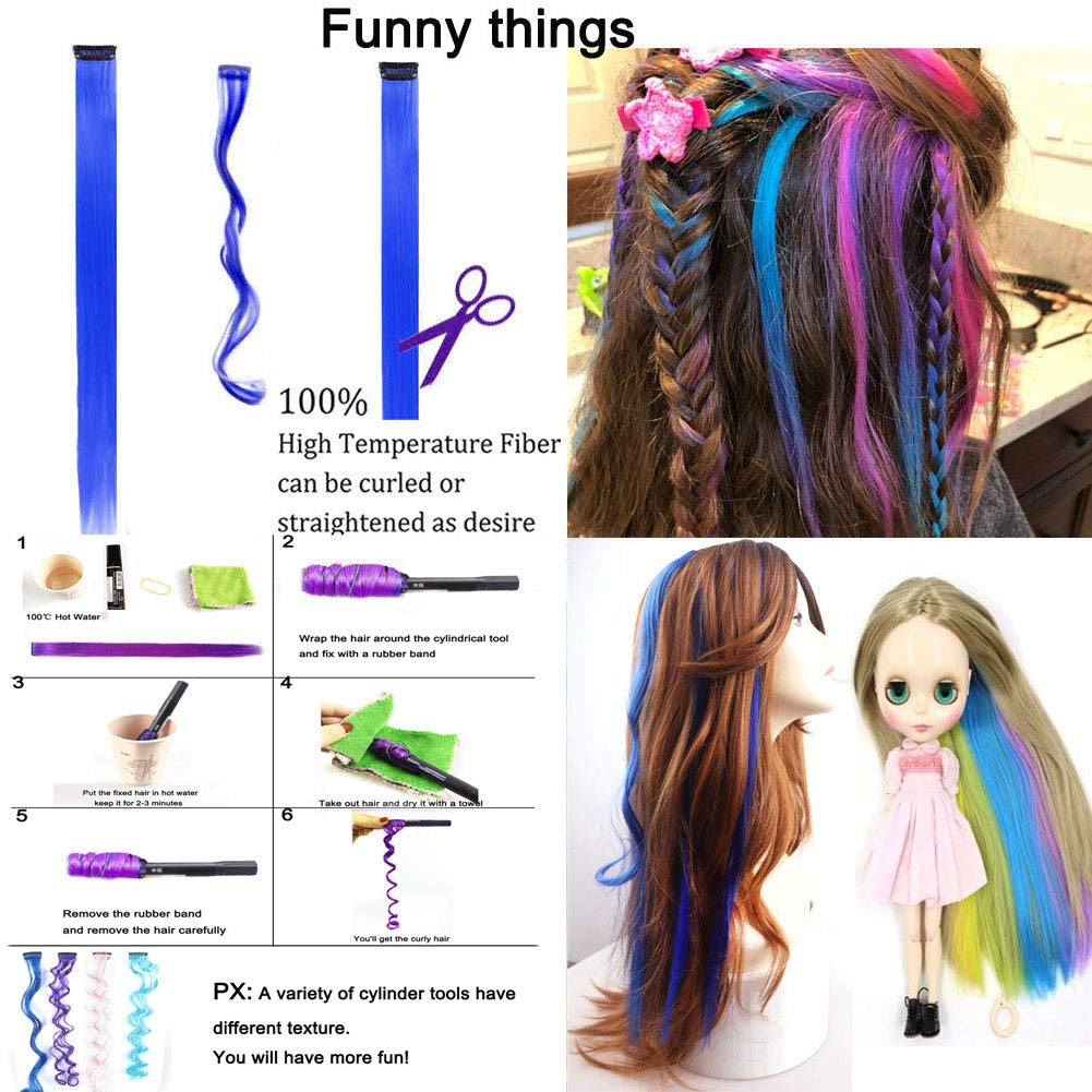 36PCS Colored Clip in Hair Extensions 22&quot; Colorful Hair Extensions for Kids Rainbow Hair Extension Colorful Hair Extensions Multi-Colors Party Highlights Synthetic Hairpieces (36 Colors Set)