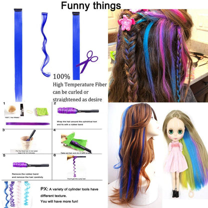 36PCS Colored Clip in Hair Extensions 22&quot; Colorful Hair Extensions for Kids Rainbow Hair Extension Colorful Hair Extensions Multi-Colors Party Highlights Synthetic Hairpieces (36 Colors Set)