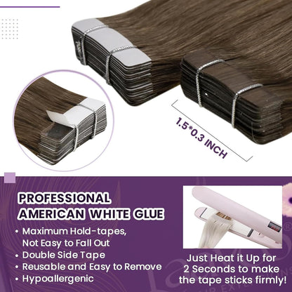 Professional title: &quot;Seamless Ombre Tape-in Human Hair Extensions - Light Brown to Ash Blonde Mix, 18 Inch, 20Pcs 50G&quot;