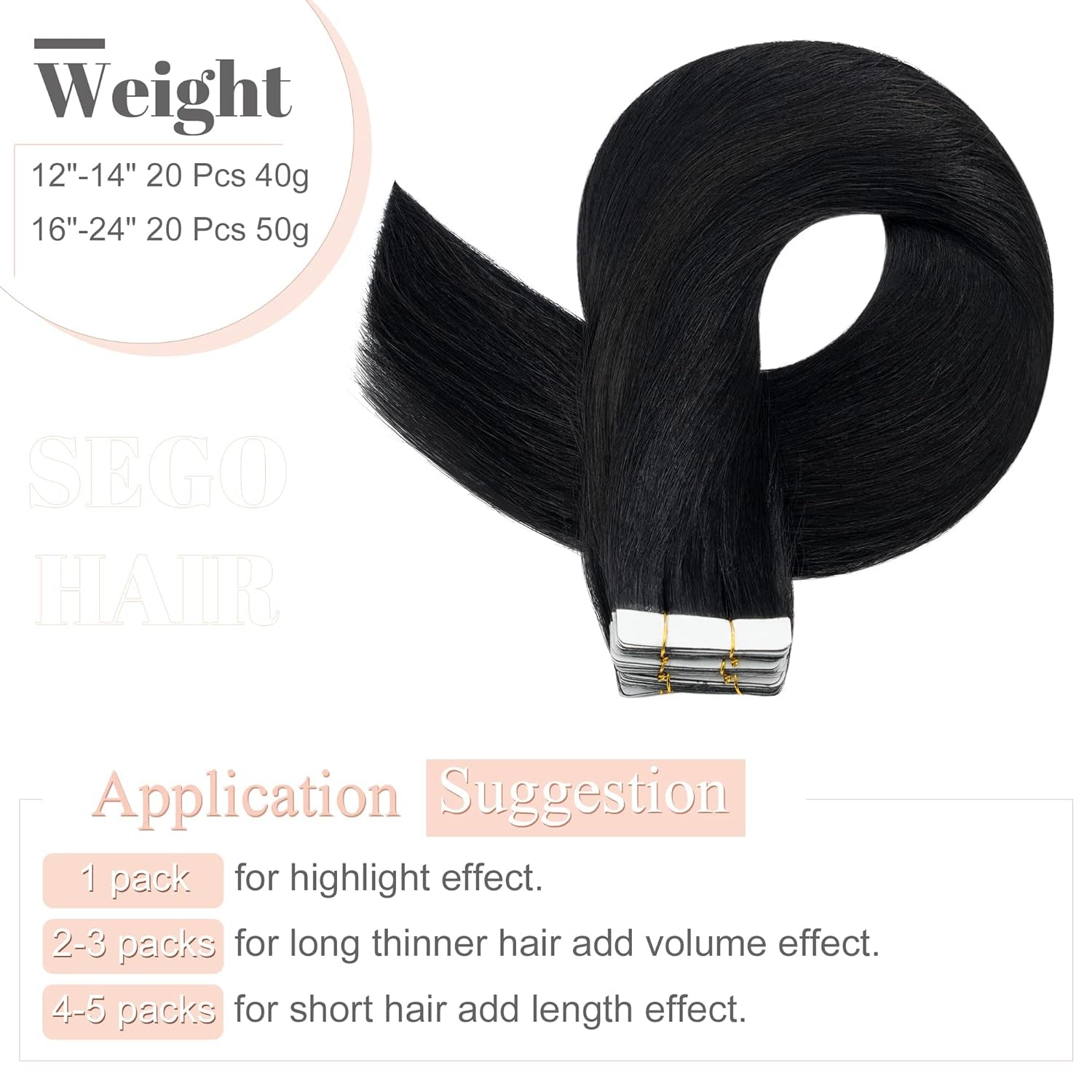 20 Inch Tape in Hair Extensions Human Hair 100G 40Pcs Straight Natural 100% Remy Rooted Seamless Skin Weft Invisible Double Sided Tape Hair for Women-Jet Black