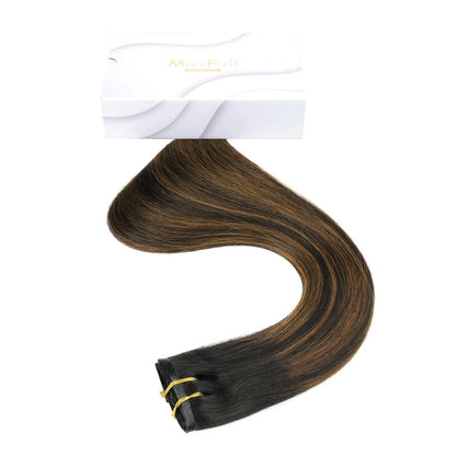 Black Balayage Seamless Hair Extensions Clip in Human Hair, Skin Weft Clip in Hair Extensions Real Human Hair with Silicon Base, 20Inch, 110G