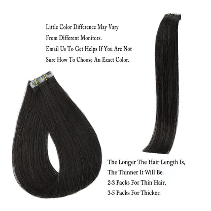 Professional Title: &quot;16 Inch Natural Black Tape in Hair Extensions - Real Human Hair, 20Pcs 30G Silky Tape In Extensions&quot;