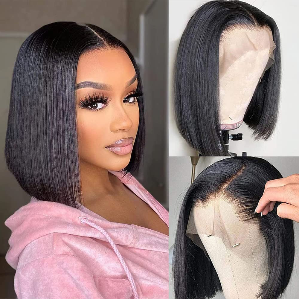 Professional title: &quot;Brazilian Virgin Human Hair Short Bob Wig with 13X4 Frontal for Black Women - Pre Plucked Lace Front Wig (8 Inch)&quot;