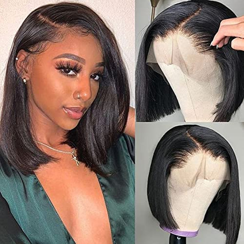 Professional title: &quot;Brazilian Virgin Human Hair Short Bob Wig with 13X4 Frontal for Black Women - Pre Plucked Lace Front Wig (8 Inch)&quot;