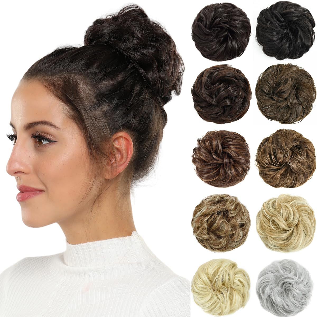 Messy Bun Hair Pieces for Women Hair Bun Extension Updo Curly Messy Bun Scrunchie Medium Brown